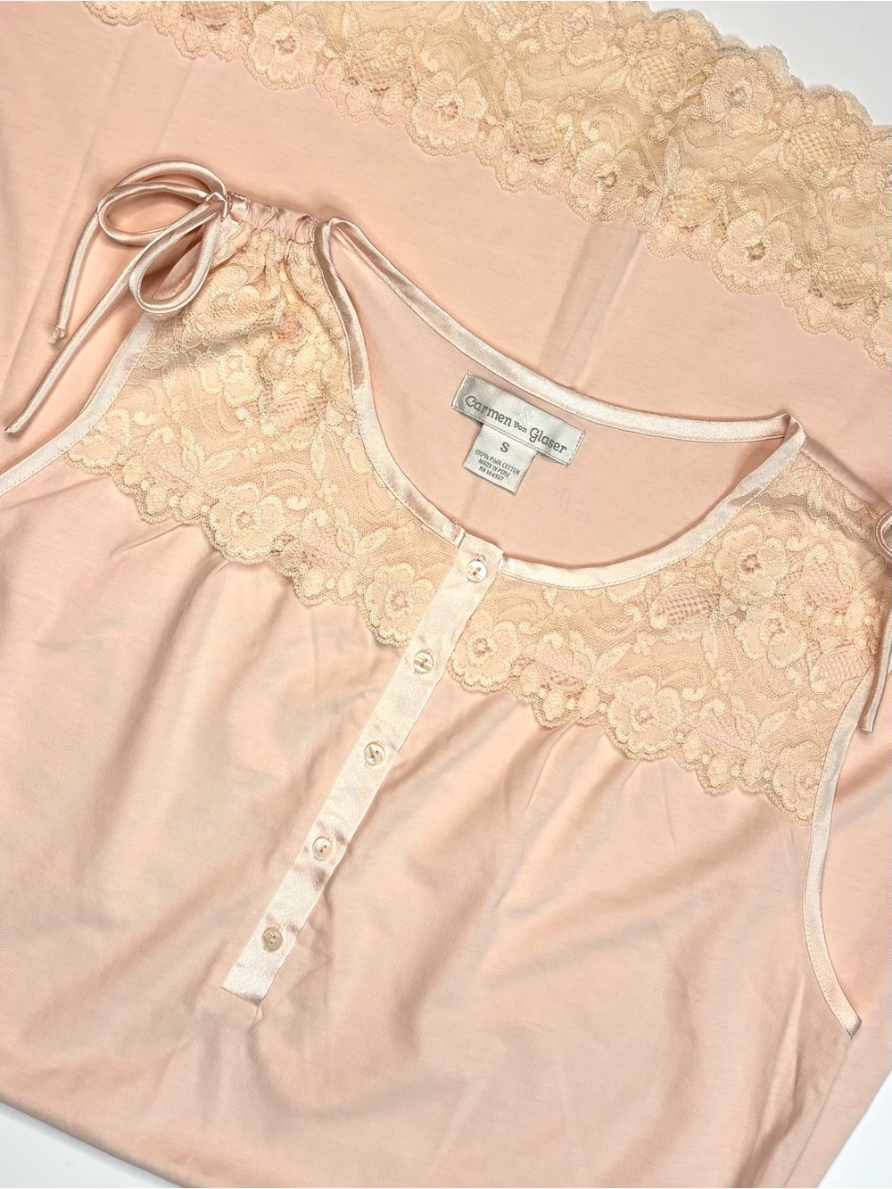 Carmen von Glaser 100% Pima Cotton Soft Lace-Trim Blush Pink Sleep Gown‎